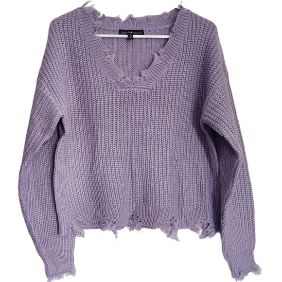 NWOT Lavender Knit Distressed V-Neck Sweater - Picture 2 of 10